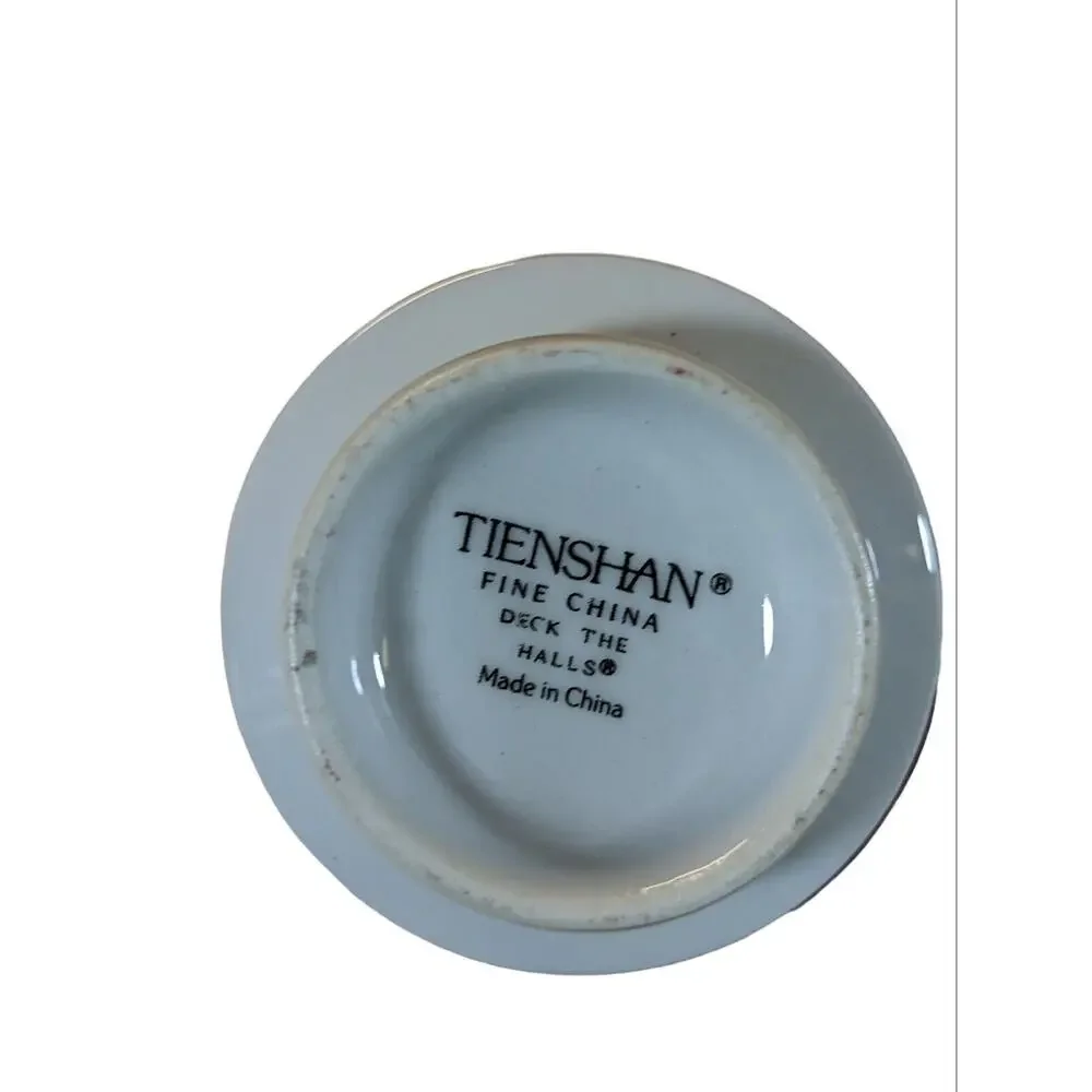 Tienshan Fine China Deck The Halls Christmas Tea Coffee Cups Gold Ring Set Of 3